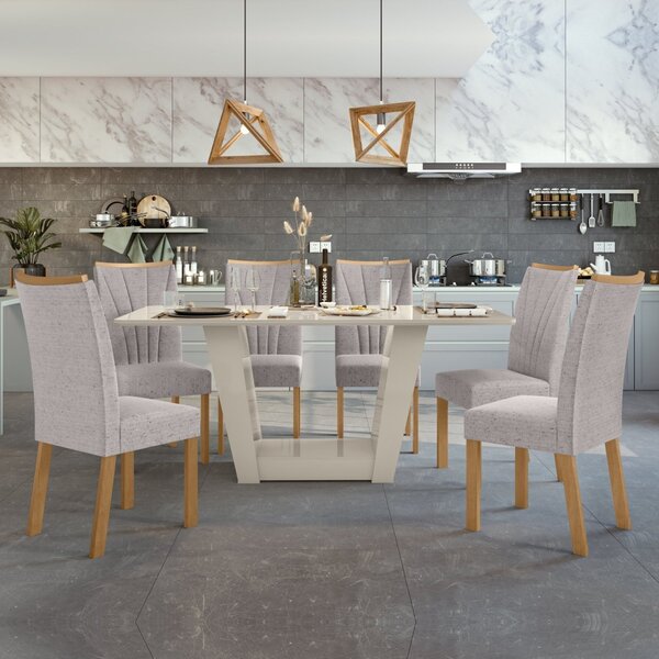 Conjunto Sala De Jantar Mesa 160x80cm Tampo Mdf Com 6 Cadeira