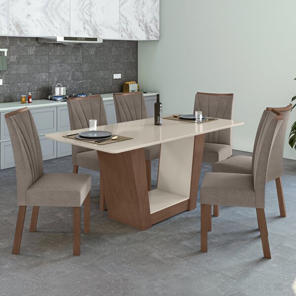 Conjunto Sala De Jantar Mesa 160x80cm Tampo Mdf Com 6 Cadeira