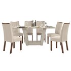 Conjunto Sala De Jantar Mesa 160x80cm Tampo Mdf/vidro Com 6 C