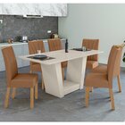 Conjunto Sala De Jantar Mesa 160x80cm Tampo Mdf/vidro Com 6 C