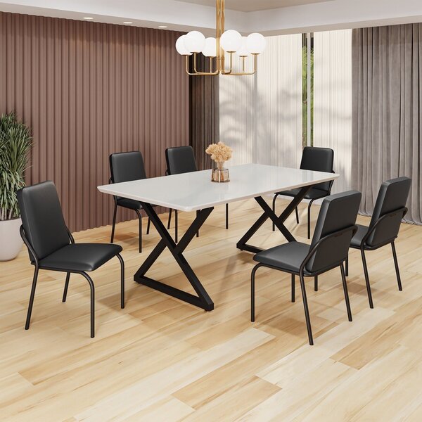 Conjunto Sala De Jantar Mesa 160x90cm Base Império Tampo Mdf