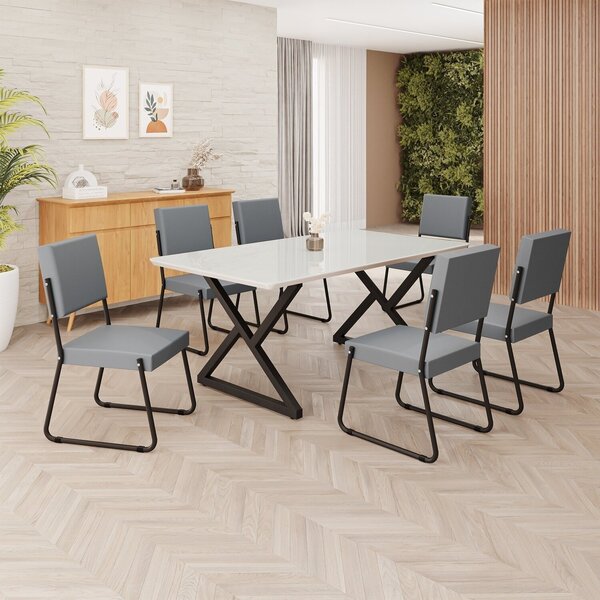 Conjunto Sala De Jantar Mesa 160x90cm Base Império Tampo Mdf