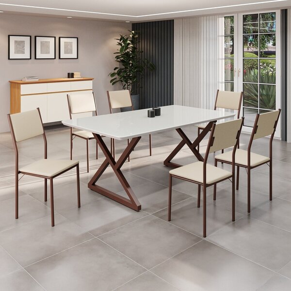 Conjunto Sala De Jantar Mesa 160x90cm Base Império Tampo Mdf