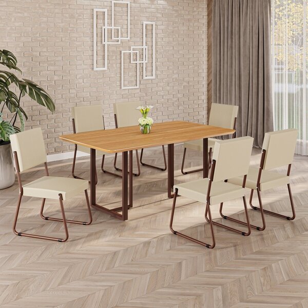 Conjunto Sala De Jantar Mesa 160x90cm Base Lunna Tampo Mdf Na