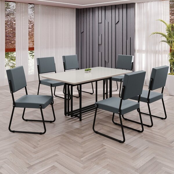 Conjunto Sala De Jantar Mesa 160x90cm Base Pérola Tampo Mdf L