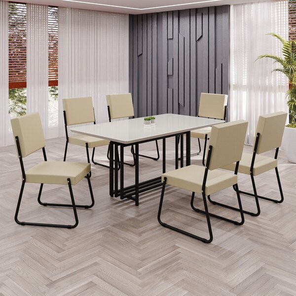 Conjunto Sala De Jantar Mesa 160x90cm Base Pérola Tampo Mdf L