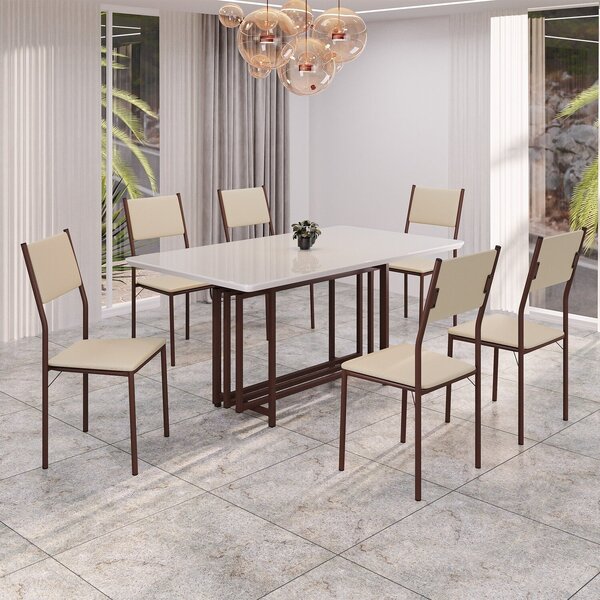 Conjunto Sala De Jantar Mesa 160x90cm Base Pérola Tampo Mdf L