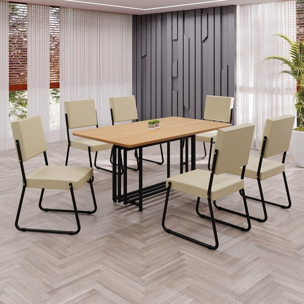 Conjunto Sala De Jantar Mesa 160x90cm Base Pérola Tampo Mdf N