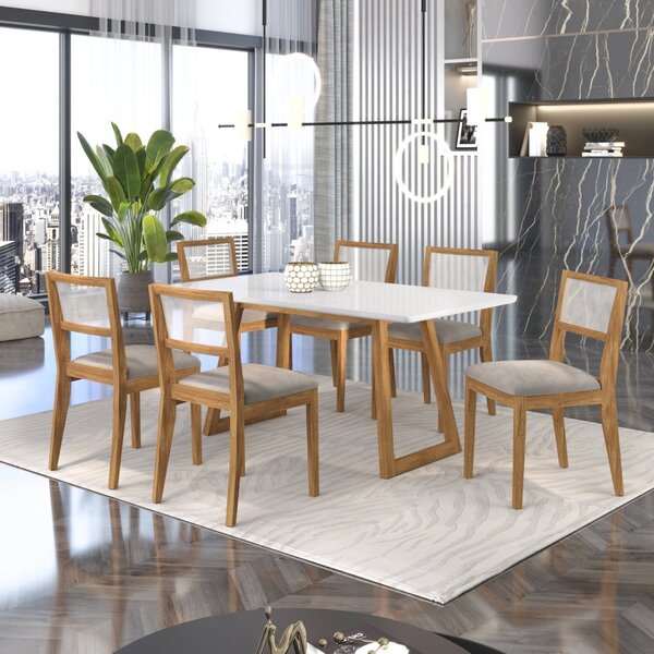 Conjunto Sala De Jantar Mesa 160x90cm Vidro Com 6 Cadeiras Am