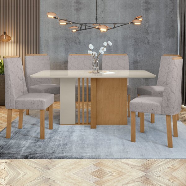 Conjunto Sala De Jantar Mesa 170x90cm Tampo Mdf Com 6 Cadeira