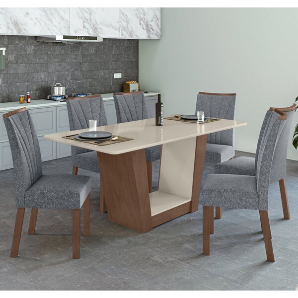 Conjunto Sala De Jantar Mesa 170x90cm Tampo Mdf Com 6 Cadeira