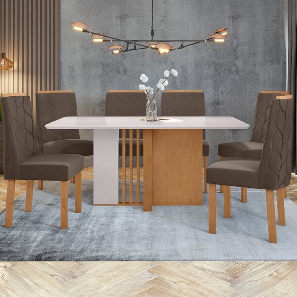 Conjunto Sala De Jantar Mesa 170x90cm Tampo Mdf Com 6 Cadeira