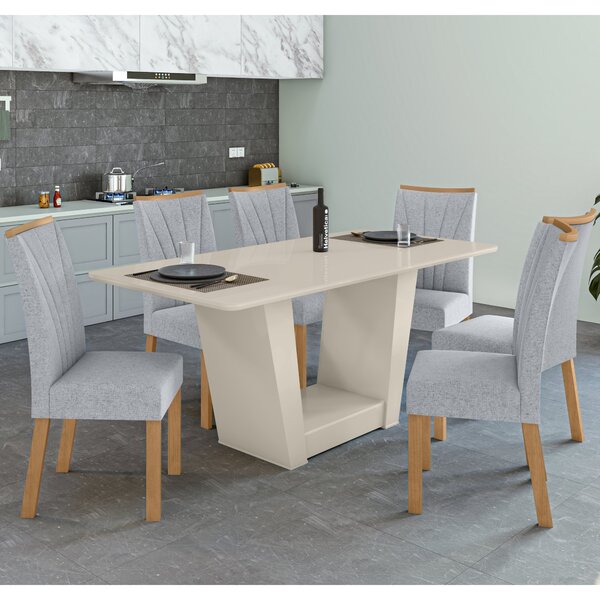 Conjunto Sala De Jantar Mesa 170x90cm Tampo Mdf/vidro Com 6 C