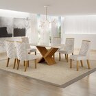 Conjunto Sala De Jantar Mesa 180cm Tampo De 4,0cm Com 6 Cadei