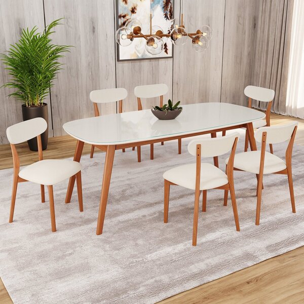 Conjunto Sala De Jantar Mesa 180x80cm Tampo Em Mdf Com Vidro