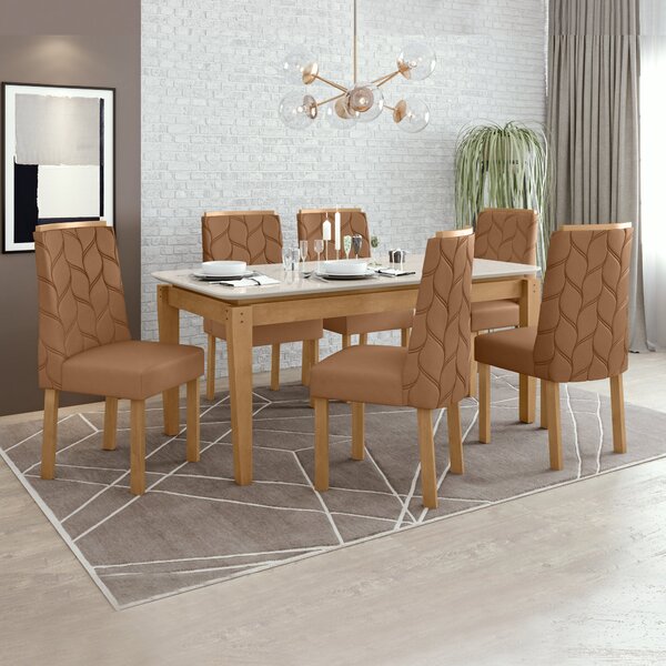 Conjunto Sala De Jantar Mesa 180x90cm Tampo Mdf Com 6 Cadeira