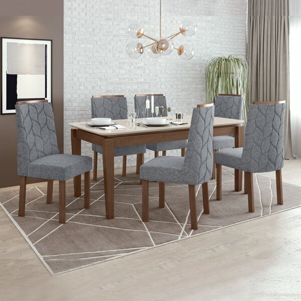 Conjunto Sala De Jantar Mesa 180x90cm Tampo Mdf Com 6 Cadeira