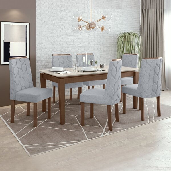 Conjunto Sala De Jantar Mesa 180x90cm Tampo Mdf Com 6 Cadeira