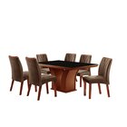 Conjunto Sala De Jantar Mesa 180x90cm Tampo Vidro Com 6 Cadei