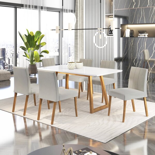 Conjunto Sala De Jantar Mesa 180x90cm Vidro Com 6 Cadeiras Am