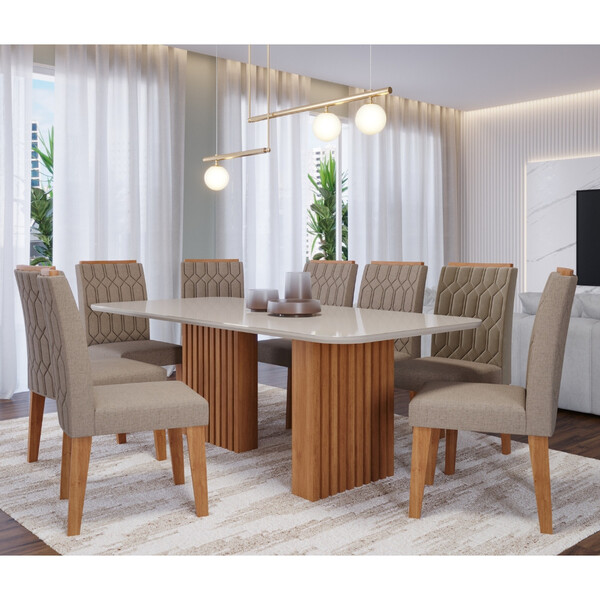Conjunto Sala De Jantar Mesa 210cm Ester Com 8 Cadeiras Carla