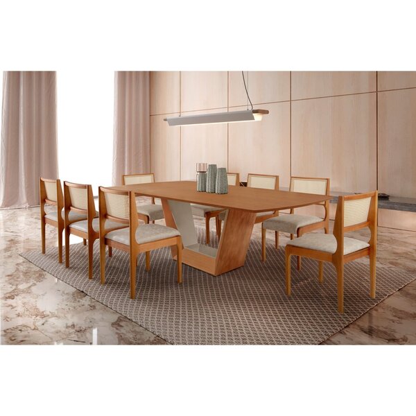 Conjunto Sala De Jantar Mesa 220cm Madeira Maciça Cristal 8 C