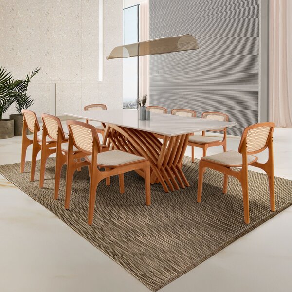 Conjunto Sala De Jantar Mesa 220cm Madeira Maciça Zurick 8 Ca