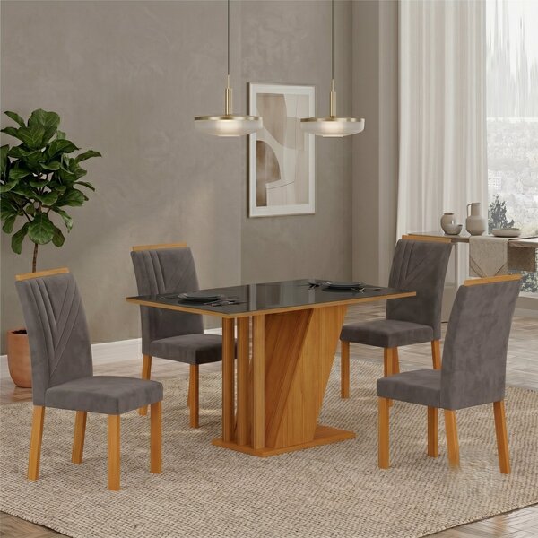 Conjunto Sala De Jantar Mesa 4 Cadeiras Vidro Miami Yesca...