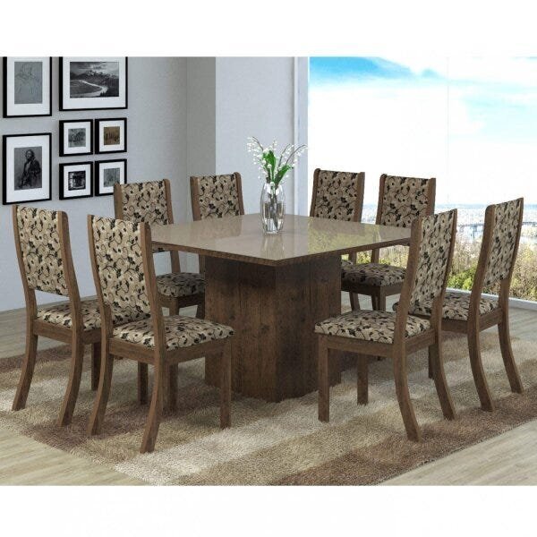 Conjunto Sala De Jantar Mesa 8 Cadeiras Isabela Viero Grigio/