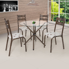 Conjunto Sala De Jantar Mesa 90cm Com Vidro E 04 Cadeiras Lun