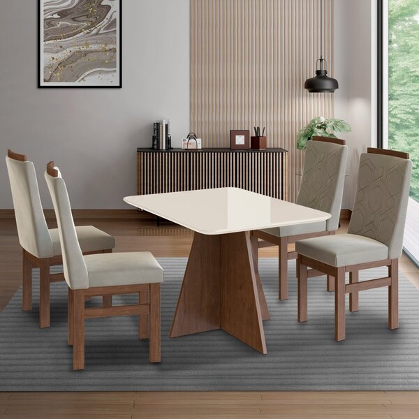 Conjunto Sala De Jantar Mesa 90x120cm T Vidro Com 4 Cadeiras
