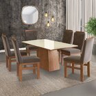 Conjunto Sala De Jantar Mesa 90x160cm Tampo Vidro Com 6 Cadei