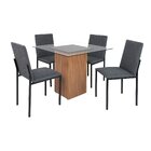 Conjunto Sala De Jantar Mesa 90x90cm Tampo Vidro Com 4 Cadeir
