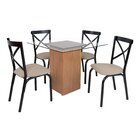 Conjunto Sala De Jantar Mesa 90x90cm Tampo Vidro Com 4 Cadeir