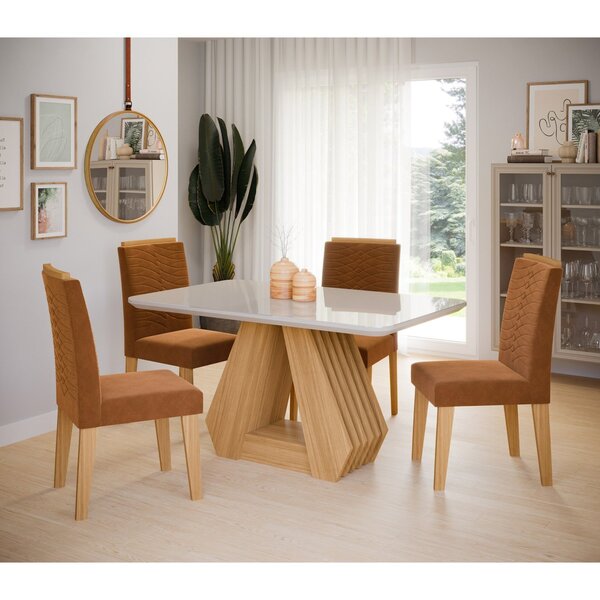 Conjunto Sala De Jantar Mesa Ágata 130x80cm Tampo Vidro/mdf C