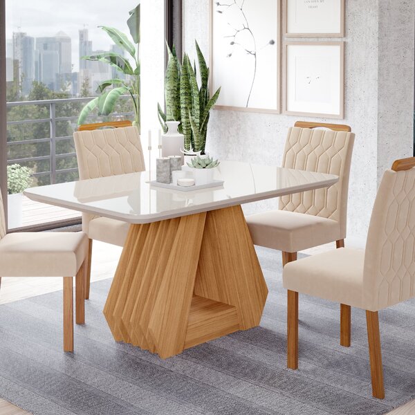 Conjunto Sala De Jantar Mesa Agata Com 4 Cadeiras Paola Tampo