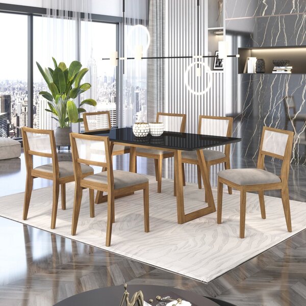 Conjunto Sala De Jantar Mesa Ametista Mdf/vidro 180x90cm Com