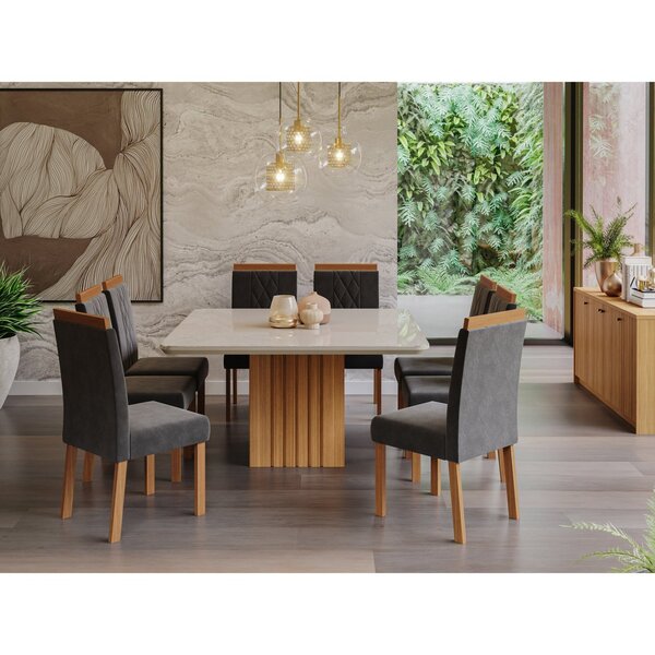 Conjunto Sala De Jantar Mesa Ana 130x130cm Tampo Vidro/mdf Co