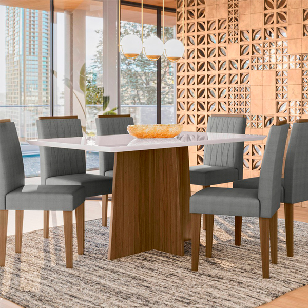 Conjunto Sala De Jantar Mesa Anitta 160x90cm E 6 Cadeiras Ana