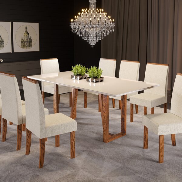 Conjunto Sala De Jantar Mesa Antonela 200x100cm Tampo Vidro/m