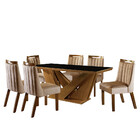 Conjunto Sala De Jantar Mesa Apollo Tampo Mdf/vidro E 6 Cadei