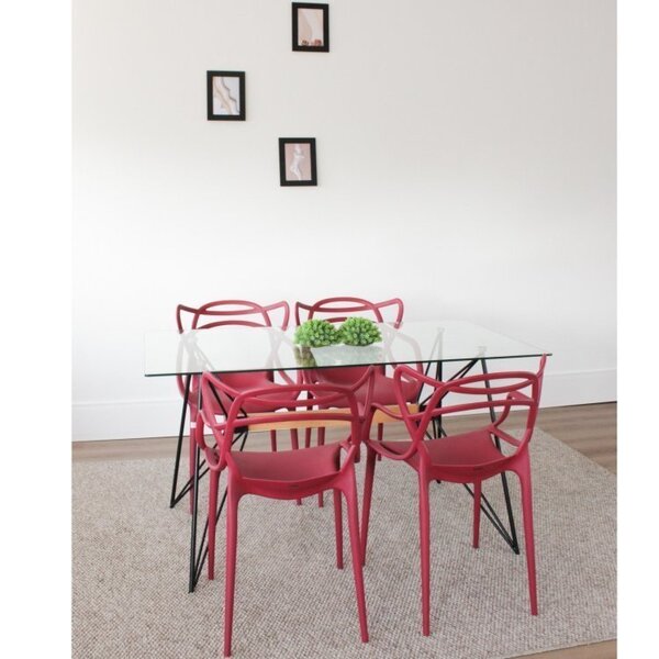 Conjunto Sala De Jantar Mesa Araçá 140x75cm Tampo Vidro Com 4