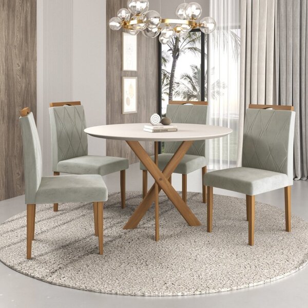 Conjunto Sala De Jantar Mesa Aracaju 90cm Tampo Redondo Vidro