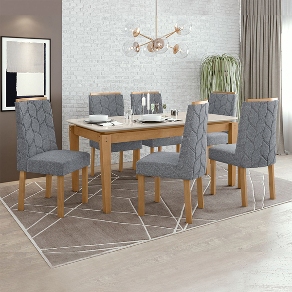 Conjunto Sala De Jantar Mesa Áries E 06 Cadeiras Astrid Amênd