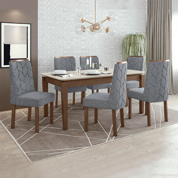 Conjunto Sala De Jantar Mesa Áries E 06 Cadeiras Astrid Imbui