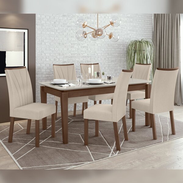 Conjunto Sala De Jantar Mesa Aries Tampo Mdf/vidro Com 6 Cade