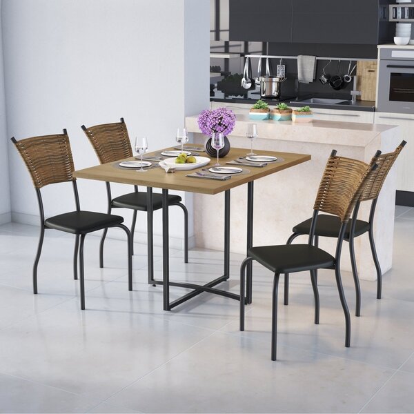 Conjunto Sala De Jantar Mesa Berlim 120x90cm Tampo Madeira Bp