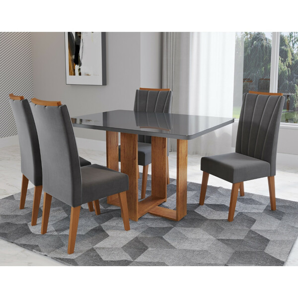 Conjunto Sala De Jantar Mesa Berlim Com Tampo De Vidro 4 Cade