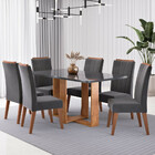 Conjunto Sala De Jantar Mesa Berlim Com Tampo De Vidro E 6 Ca