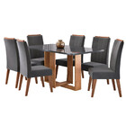 Conjunto Sala De Jantar Mesa Berlim Com Tampo De Vidro E 6 Ca